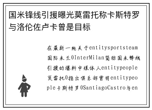 国米锋线引援曝光莫雷托称卡斯特罗与洛伦佐卢卡曾是目标